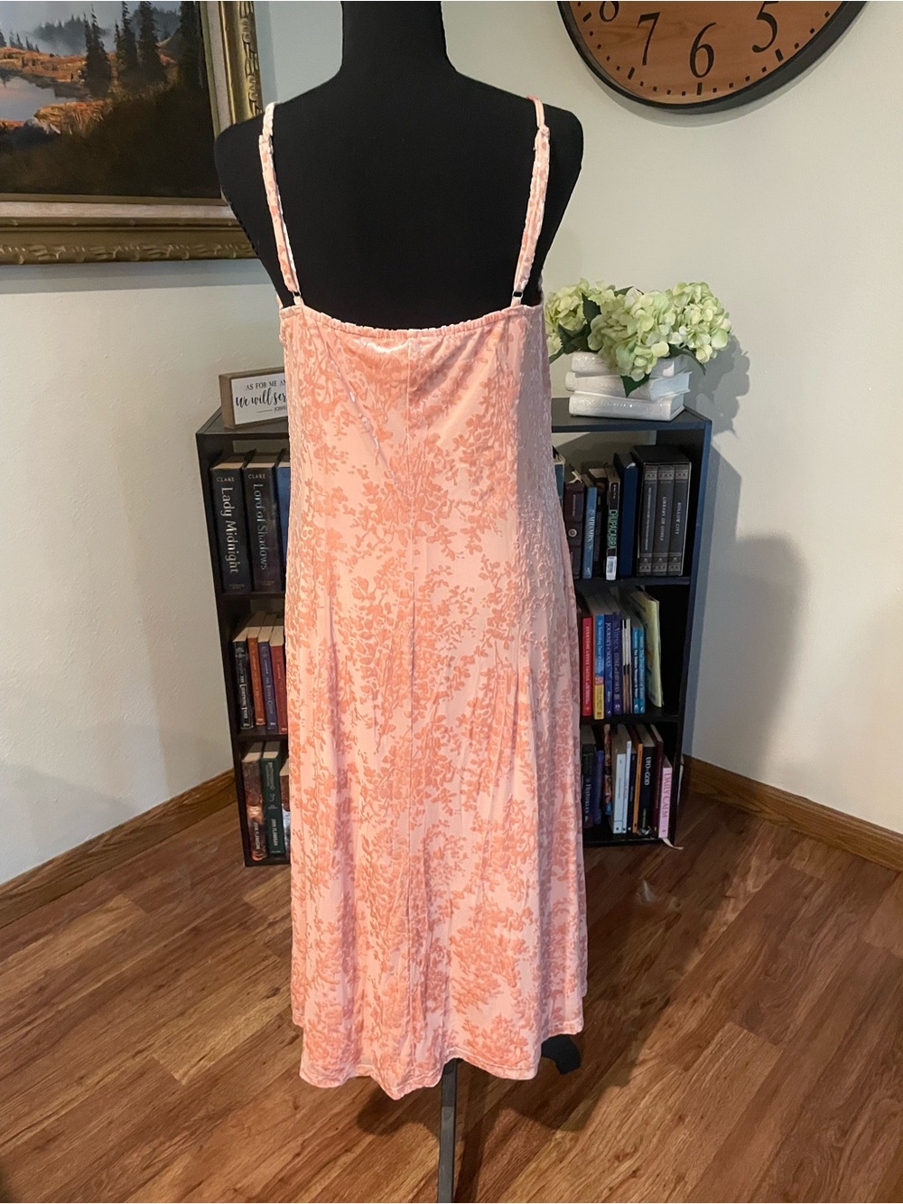Peach Velvet Floral Midi Dress - Picture 3 of 5